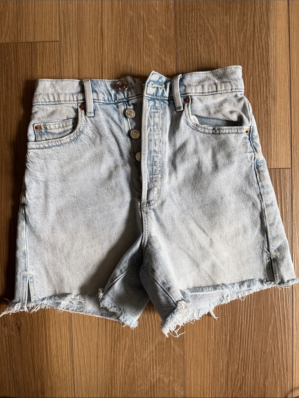 Garage Light Blue High-Rise Button-Fly Denim Shorts